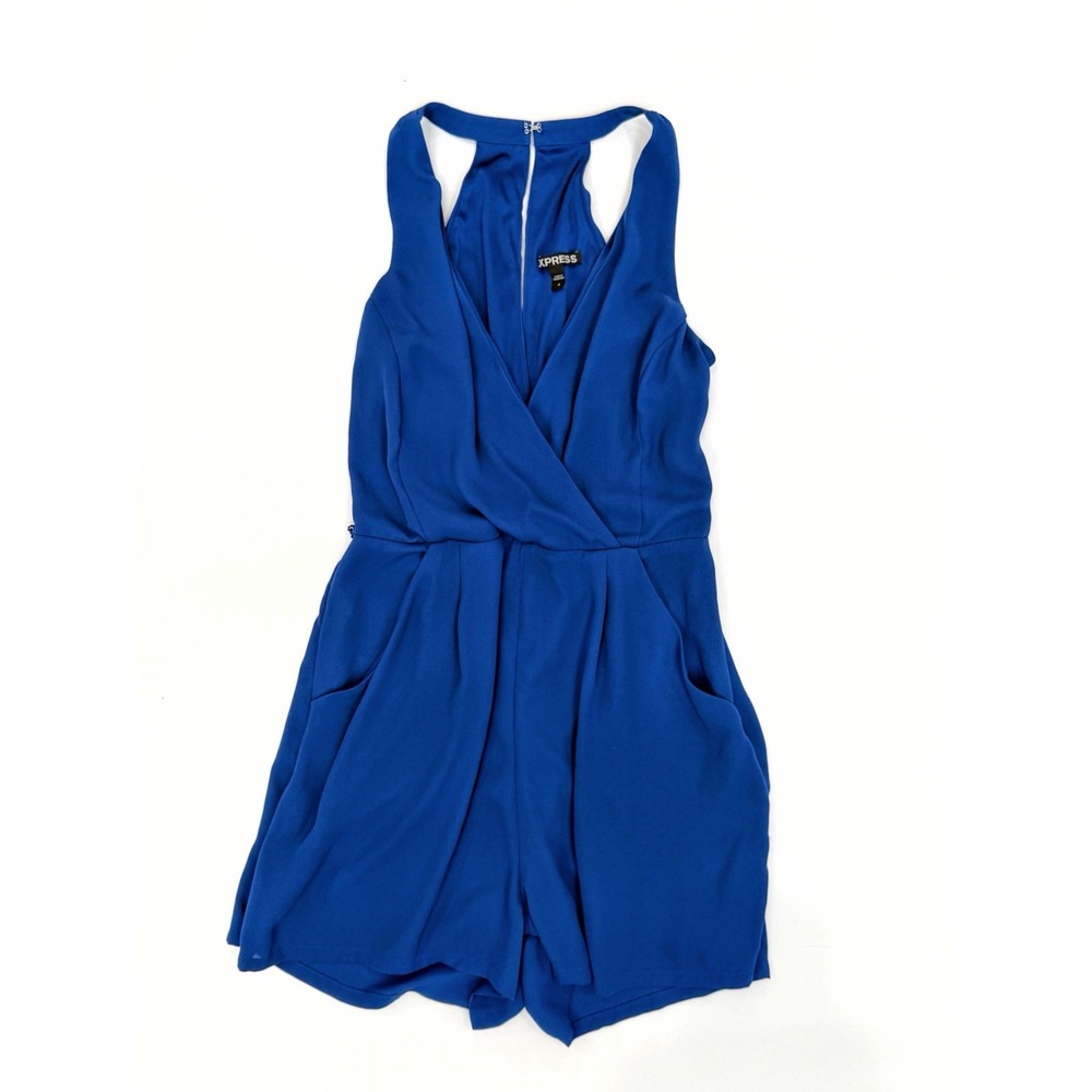 Express Womens Blue Romper Shorts Outfit Size 0 Sleeveless Mock Neck Zip Front